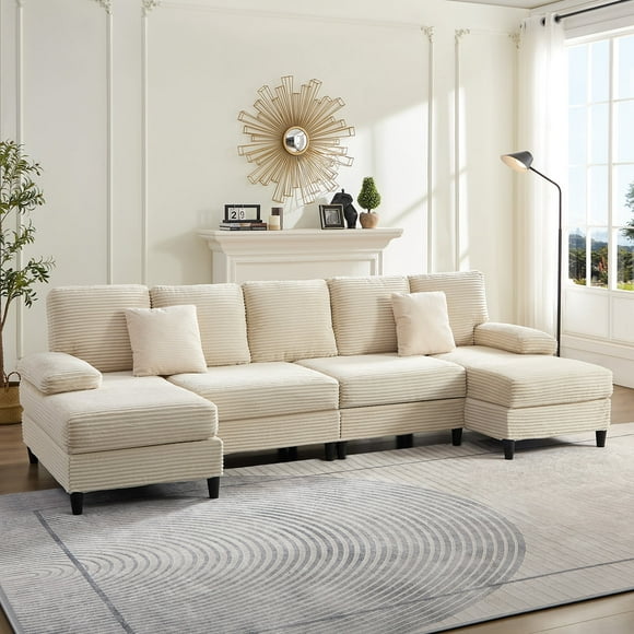 ZAFLY U Shaped Sectional Sofa, Sofas and Couches with Double Chaise, Sectionals for Living Room - Beige