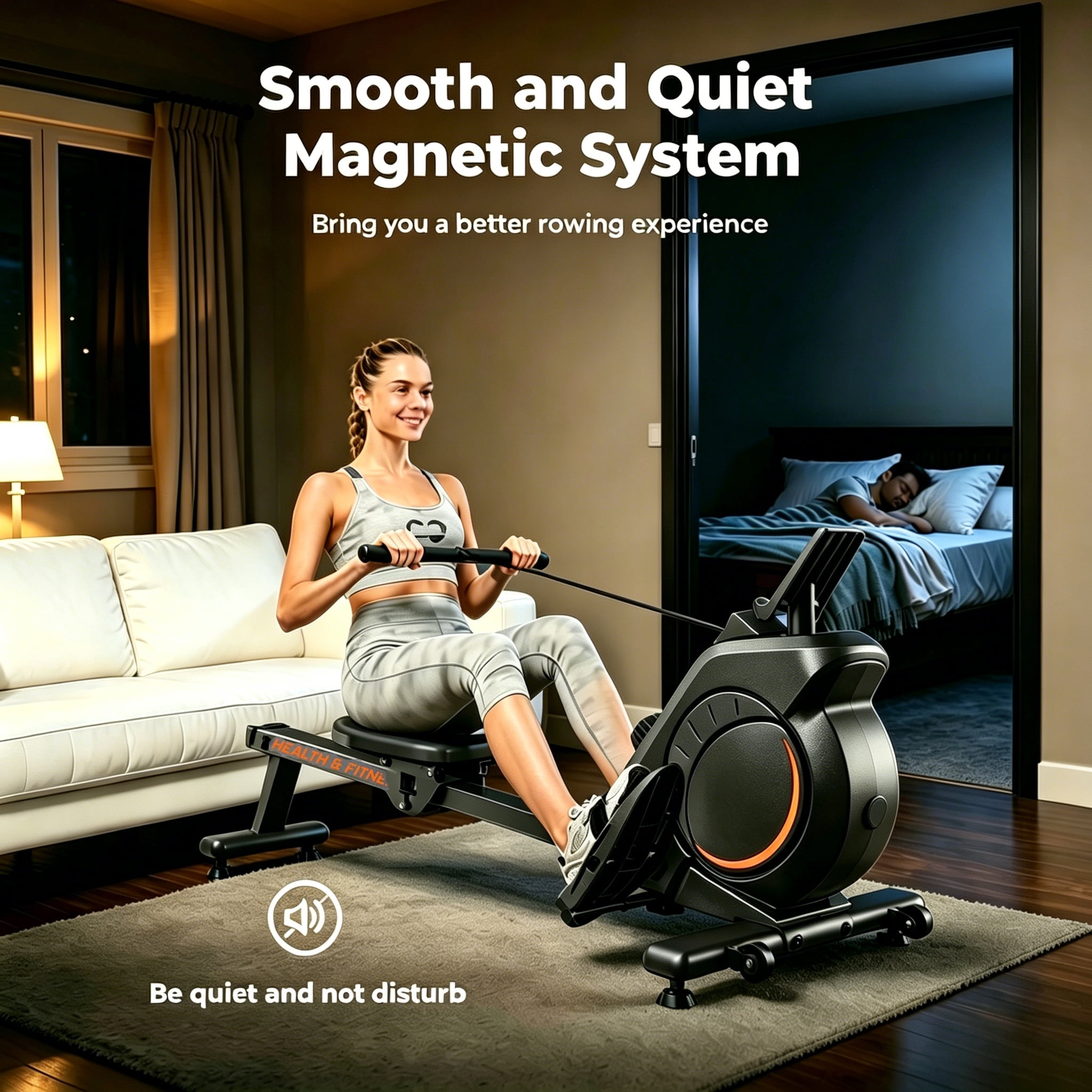 Yosuda Magnetic Rowing Machine 350 lbs Weight Capacity - Foldable Rower for Home Use with Bluetooth, App Supported, Tablet Holder and Comfortable Seat Cushion, Easy Vertical Storage