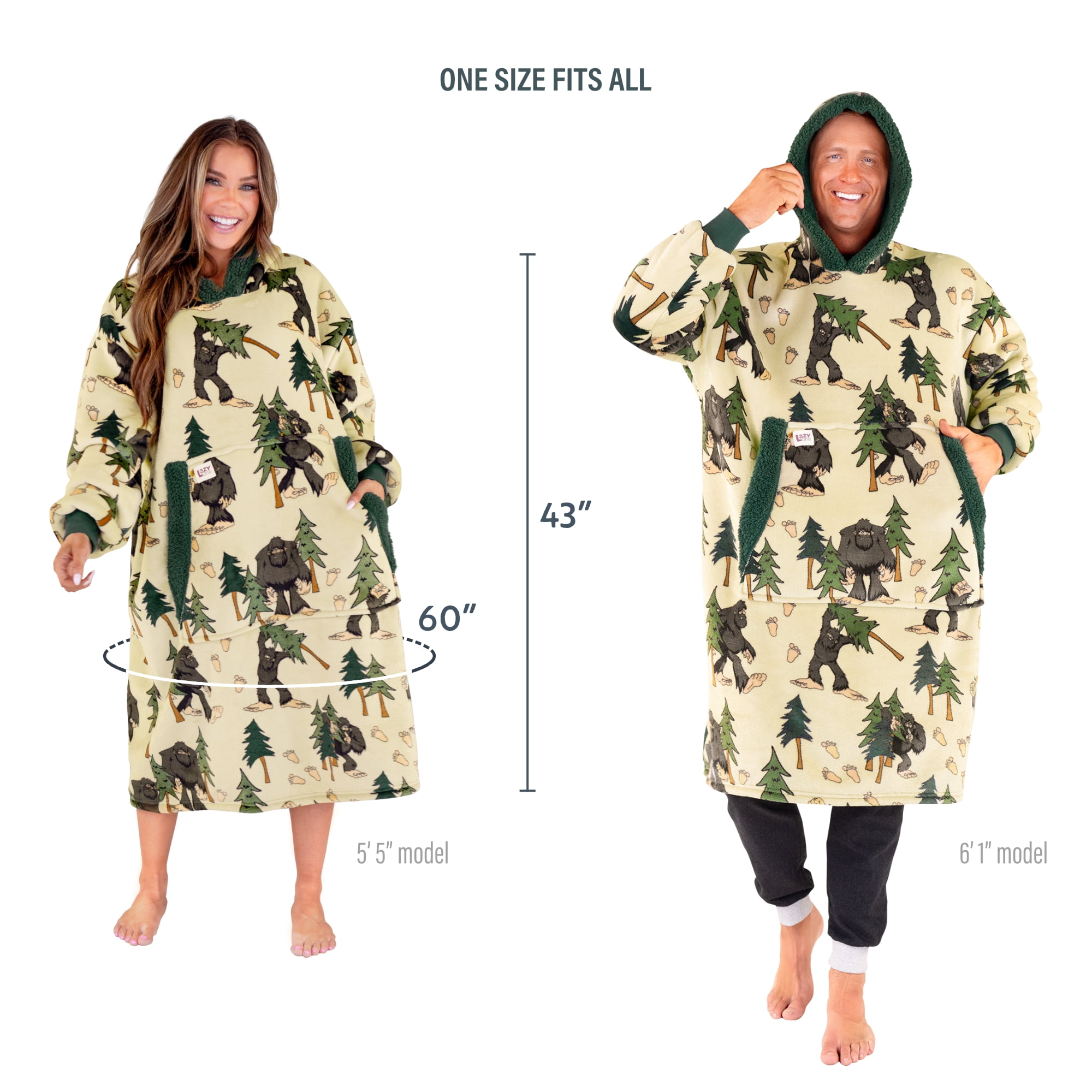 Lazy One Oversized Blanket Hoodie, Comfortable Sleepwear, Oversized Hoodies for Women and Men, One Size Fits All Wearable Blankets (Bigfoot)