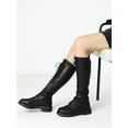 thumbnail image 2 of BLISSFUL STEP Women's Boots Lace-Up Knee High Round Toe Flat Faux Leather Combat Boots Black 7, 2 of 6