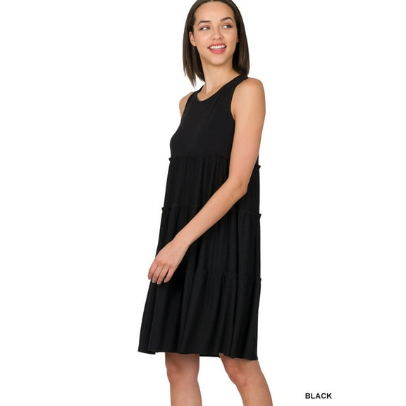 Zenana Women's Sleeveless Jersey Ruffle Tiered Knee Length Swing Midi Dress
