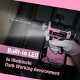 thumbnail image 3 of WORKPRO 20V Pink Cordless Drill Driver Set, 3/8” Keyless Chuck, 2.0 Ah Li-Ion Battery, 1 Hour Fast Charger and 11-inch Storage Bag Included, 3 of 9