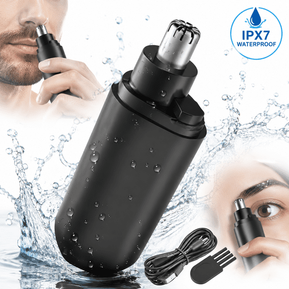 Ear and Nose Hair Trimmer,Painless Eyebrow & Nose Hair Trimmer for Men Women,Rechargeable Trimmer with IPX7 Waterproof,Dual Edge Blades Clipper for Easy Cleansing Travel Size (Black)