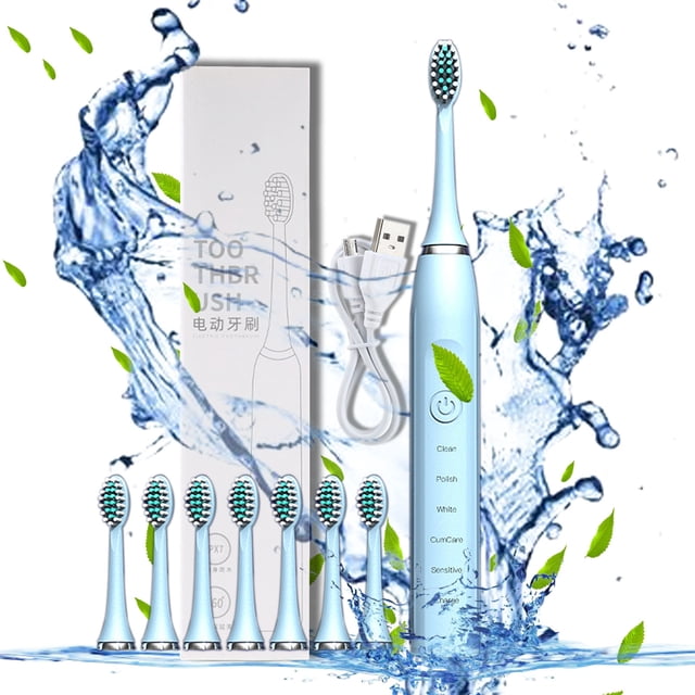 Teissuly Clearance Electric Toothbrush, Electric Toothbrush With 8 Brush Heads, 5 Cleaning Modes,Smart 20-speed Timer Electric Toothbrush IPX7 -Newly Upgraded Electric(Blue, ) Teissuly WER2023081406090