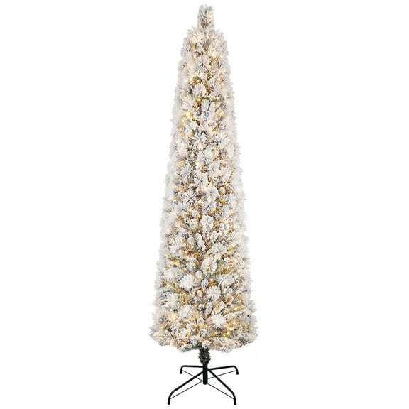 7.5ft Pre Lit Snow Flocked Christmas Tree | with 350 Warm White Lights, 496 Tips for Holiday Home Office Decoration | Suitable for Small Spaces