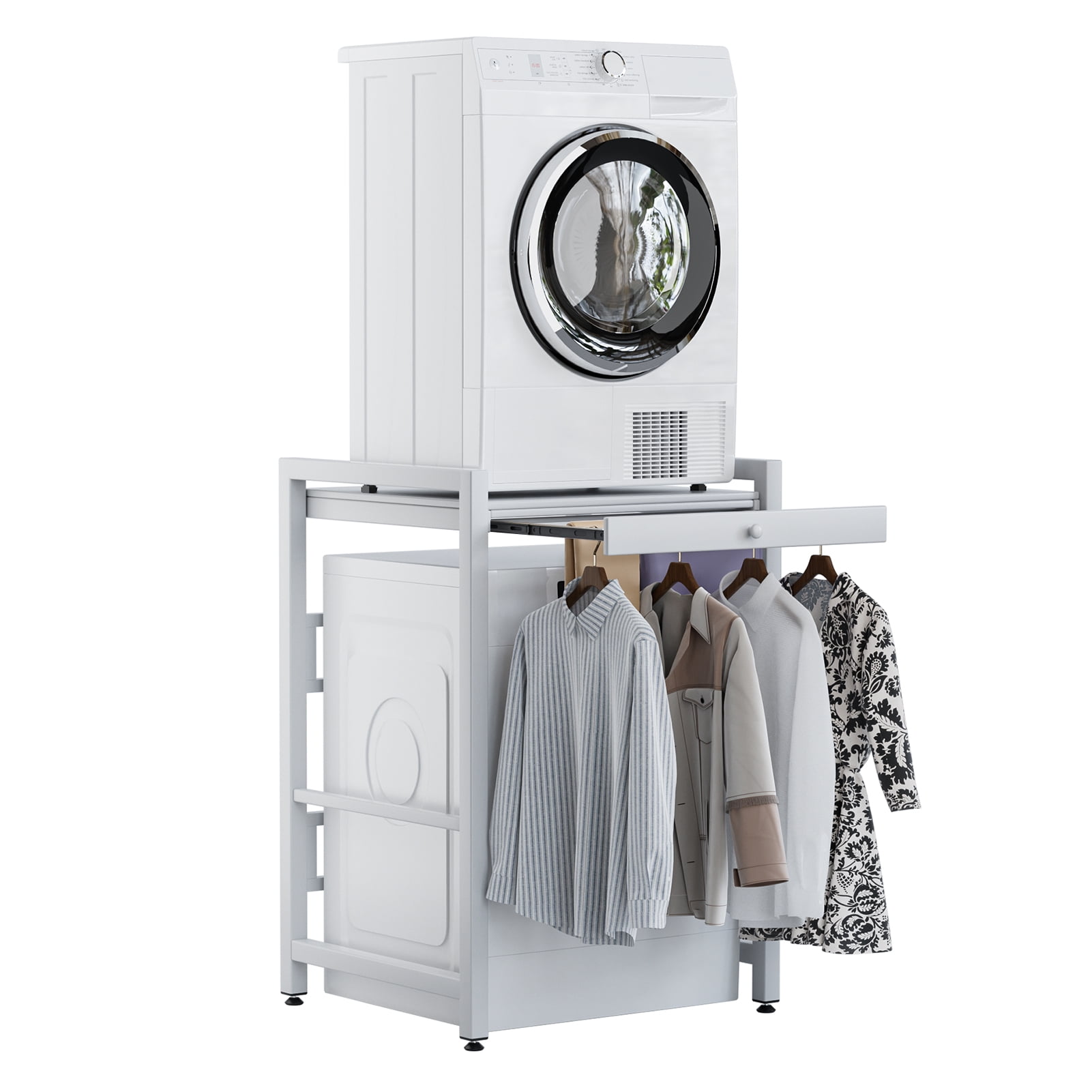 Jnismy Over The Washer Storage Shelf, Washing Machine Storage Utility Rack with Countertop, Washing Machine Storage Stand,White