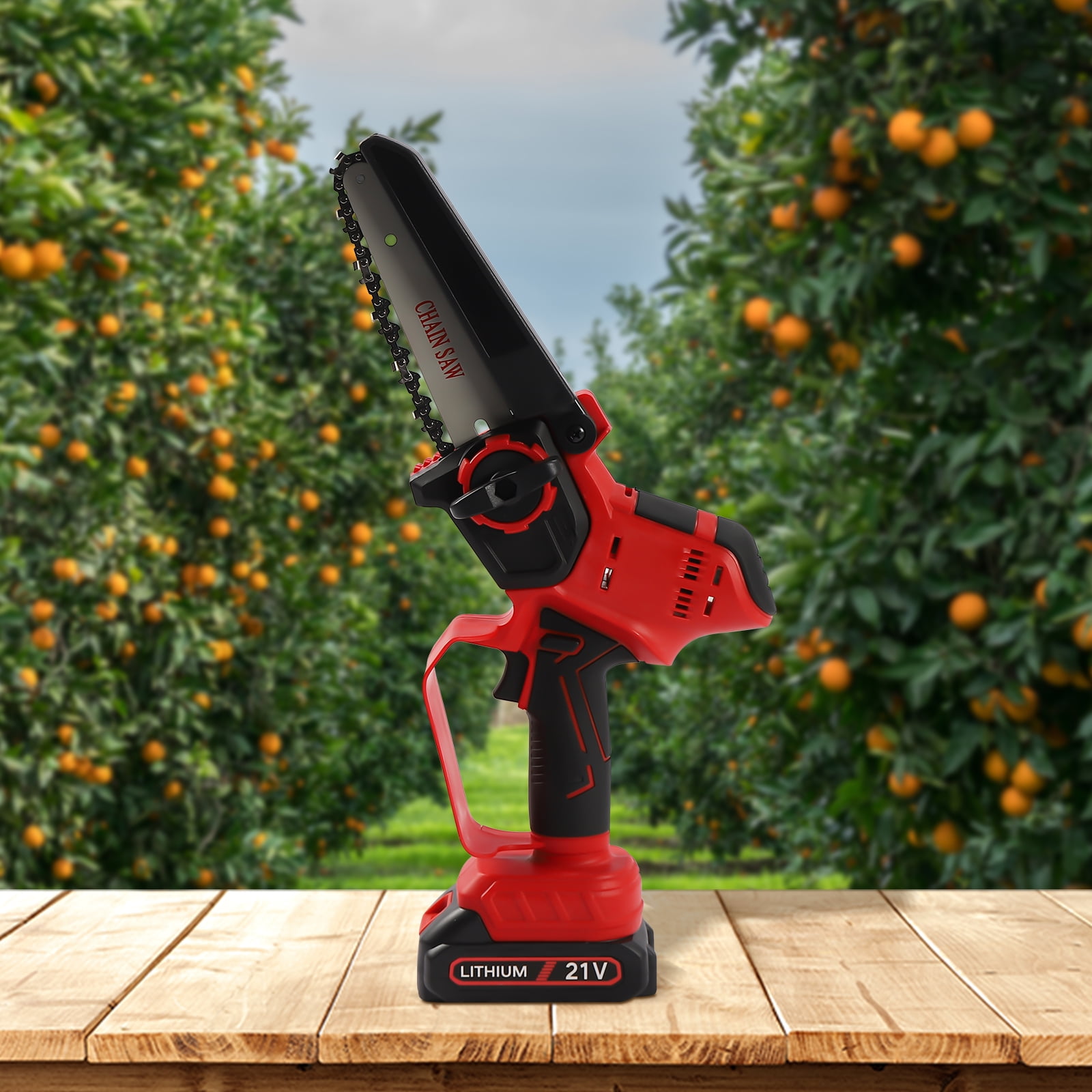 Wildnix Lithium battery chain saw with 800m/min speed, 65# carbon steel blade, adjustable baffle, lightweight 4.3 lbs, for cutting large wood, with two 21V batteries