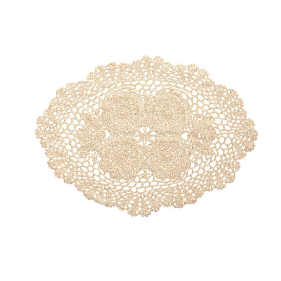 Dasuuxi Handmade Crochet Round Placemats - Cotton Lace Table Doilies, Washable Placemats for Dining End Tables, Plates & Furniture Decor, Oval & Ruffle Crochet Doilies Tapetes Para Mesa,Beige