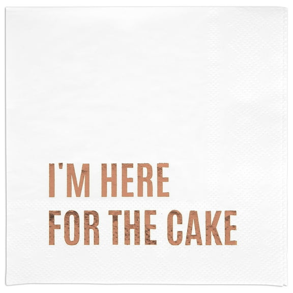 Koyal Wholesale Rose Gold Foil I'm Here For The Cake Saying Cocktail Napkins, 5-Inch Bulk 50-Pack Count 3-Ply