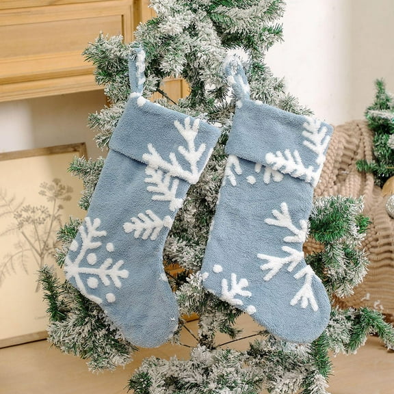Luxshiny 1Pc Sky Blue Christmas Stocking Hanging Sock Xmas Tree Ornament Eco Friendly