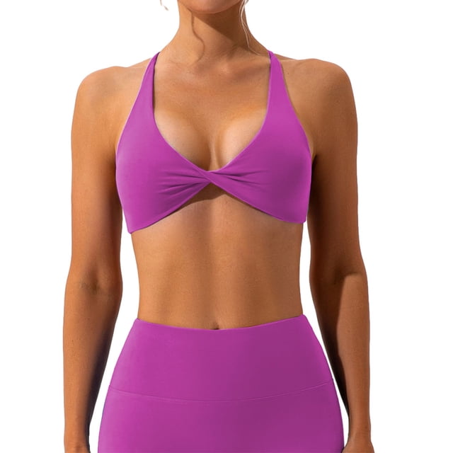 pitrice 1 Set Chinlon Nylon Sports Underwear Solid Color Replacement Breathable Wire Free Running Jogging Bodybuilding Vest Bra Purple XL