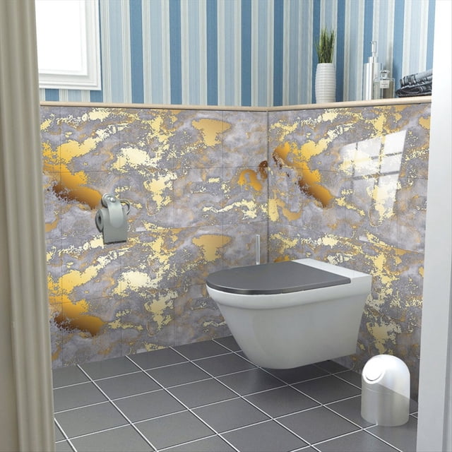 10pcs Style Golden Marble Pattern Tiles Sticker Kitchen Backsplash Oil-Proof Cupboard Waterproof Art Wall Decals