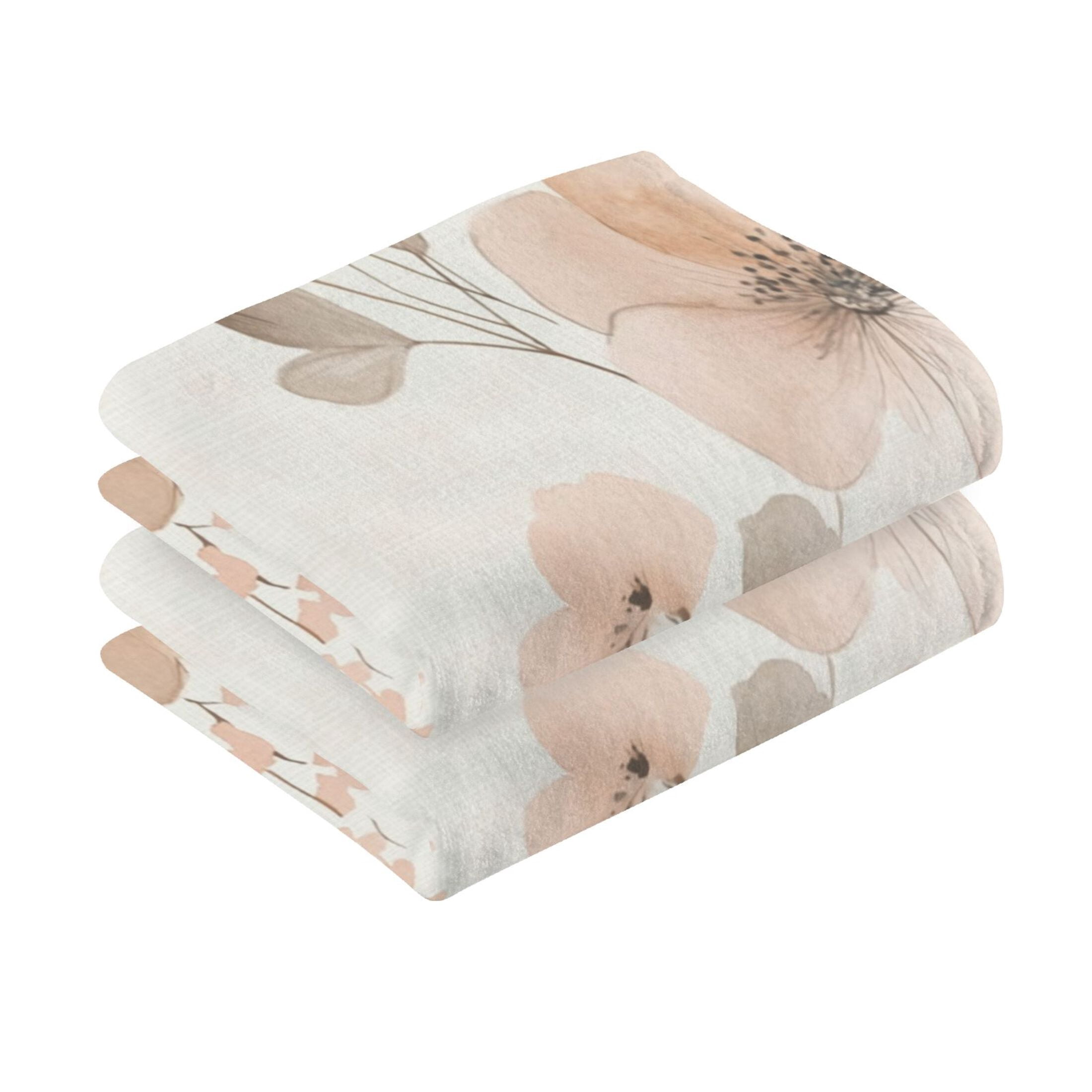 Cotton Towel Two-Piece 16x28 Inch One Sizex2 Face Towel Set Towel Set Cotton Hand Bath Towel Bathroom Beach Blooming Orange Flower