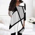 thumbnail image 2 of WTOBBY Women's Fashion Casual Retro Geometric Print V-Neck Mid-Length Tunic Tops with Pockets, 3/4 Sleeve Blouses, Daily Use Comfort Shirt,Gray 3XL, 2 of 5
