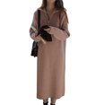 thumbnail image 1 of Lucakuins Vestido Midi Suéter Mujer, Color Sólido Solapa Cuarto Cremallera Manga Larga Punto Midi Vestido, Negro/Gris/Rosa/Albaricoque Lucakuins  moda, 1 of 8