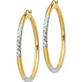 thumbnail image 2 of 14K Yellow & Rhodium And Diamond-Cut 3X45mm Hoop Earrings (45 X 3) Made In Peru tc832, 2 of 5