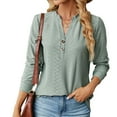 thumbnail image 2 of Besolor Women's Fall Spring Tunic Tops V Neck Button Long Sleeve Shirts Solid Casual Loose Going out Blouse Tee, 2 of 4