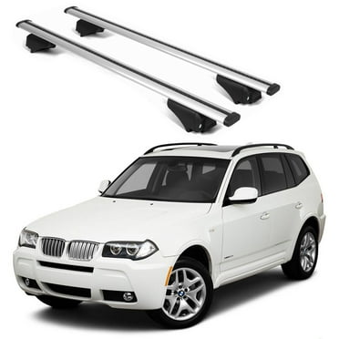 ERKUL Roof Rack Cross Bars for BMW X3 (E83) 2004-2010 | Aluminum Crossbars with Anti Theft Lock for Rooftop | Compatible with Raised Rails - Silver