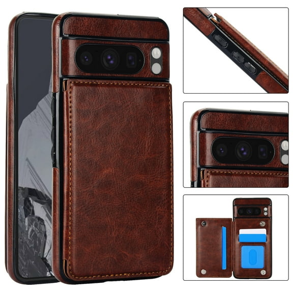 Compatible with Google Pixel 9a Case, with PU Leather Credit Card Holder Magnetic Back Stand Cell Accessories Flip Purse Slim Design Phone Cover for Google Pixel 9a Women Men, Brown