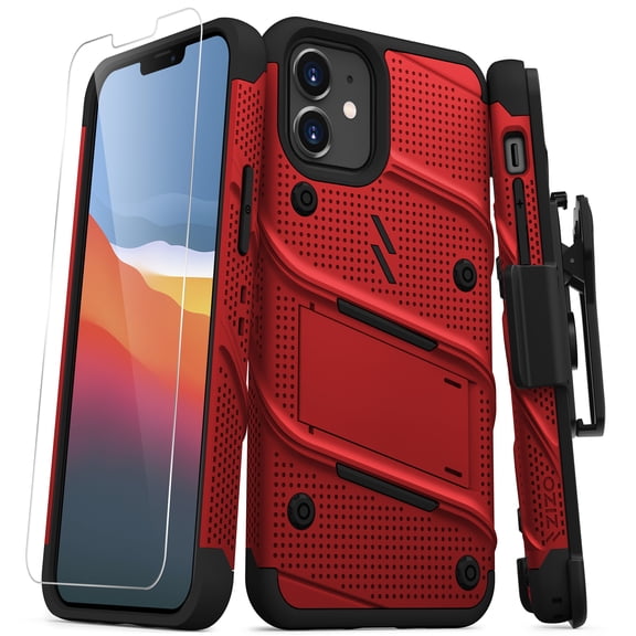 ZIZO BOLT Series for iPhone 12 Mini Case with Screen Protector Kickstand Holster Lanyard - Red & Black