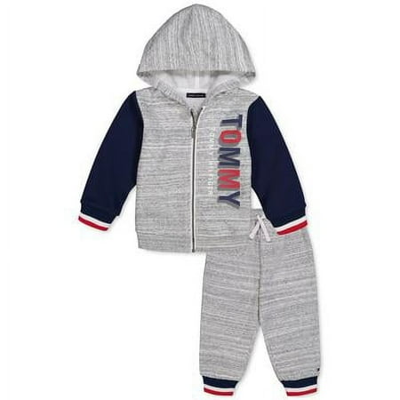 Tommy Hilfiger GREY/NAVY Baby Boy 2-Pc Fleece Hoodie & Jogger Pant Set 12M