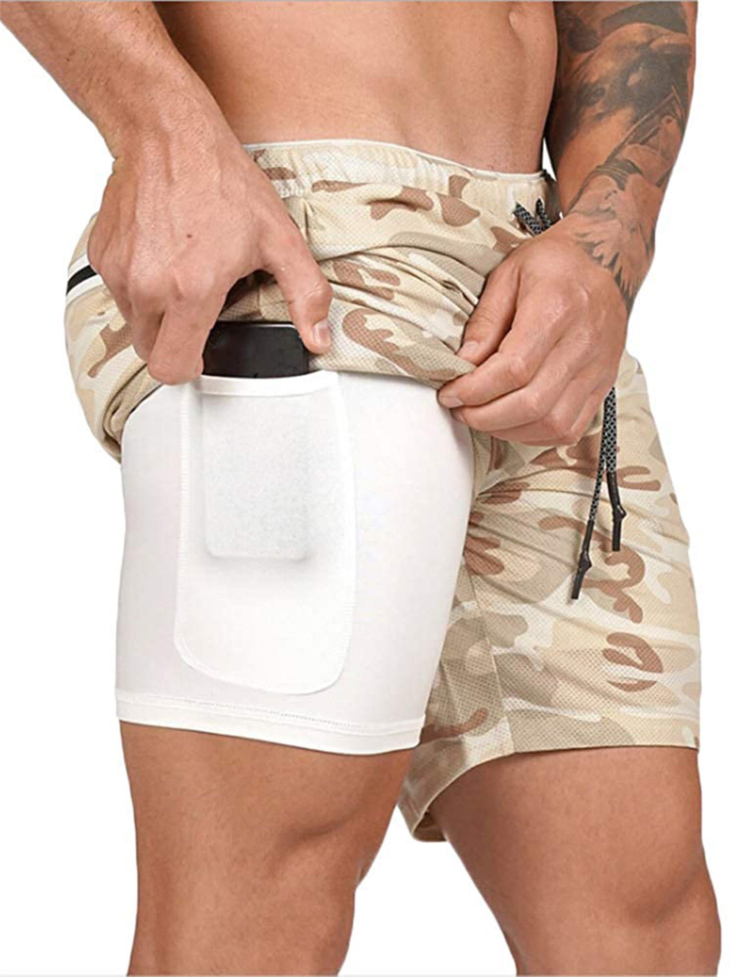 2-in-1 running men's shorts ultra dry Liner Compression with phone pocket 