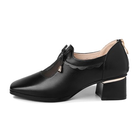 

Women‘s Lace Back Zipper Block High Heels Solid Color Square Toe Bowknot Shoes Comfortable Square Heels
