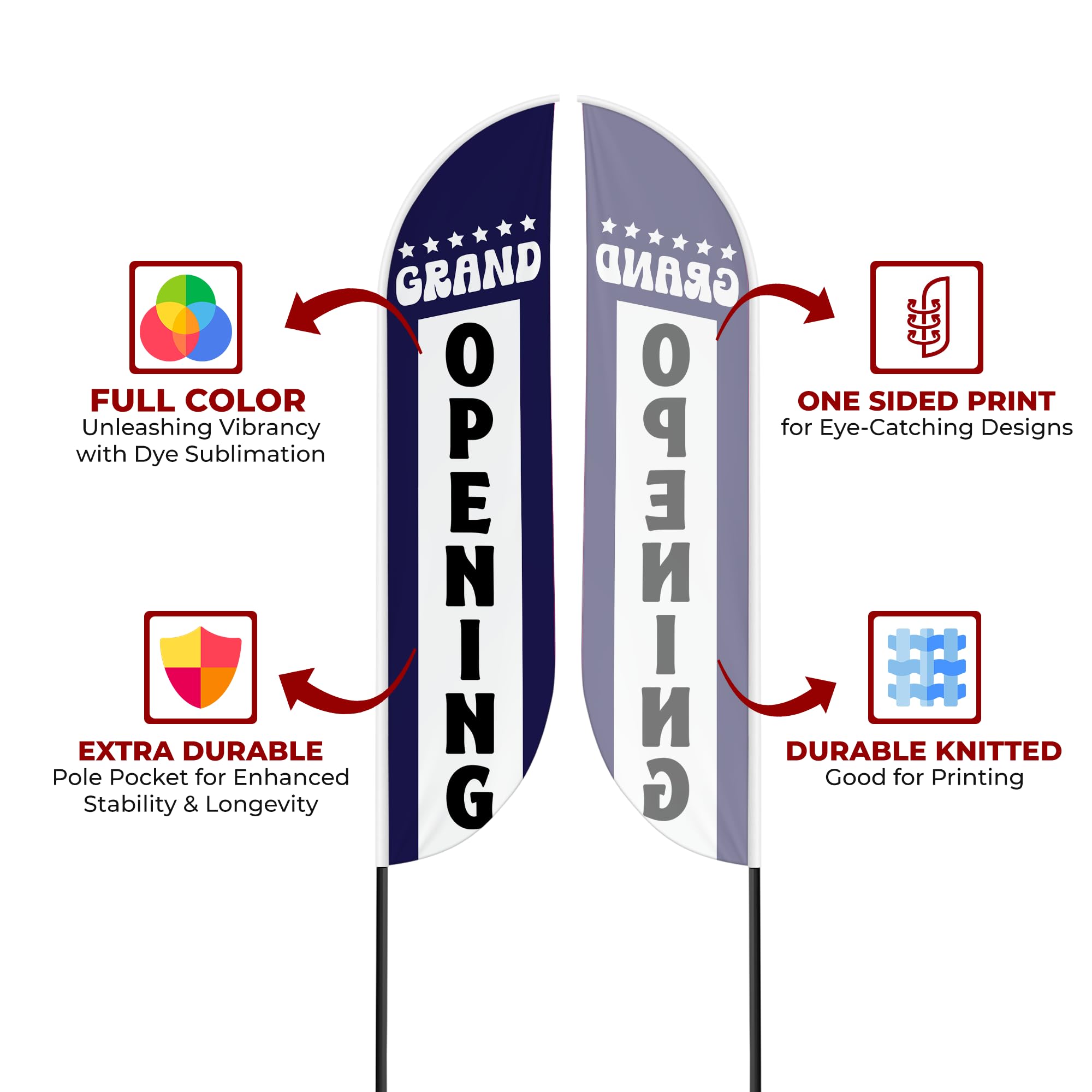 Grand Opening Feather flag for Outdoor by Mavis Print | 11.5 FEET Long Polyester Outdoor Banner Flag for Easy Hang | HD Print Swooper I Flag Only for Business Advertising | Made in USA I Flag Only