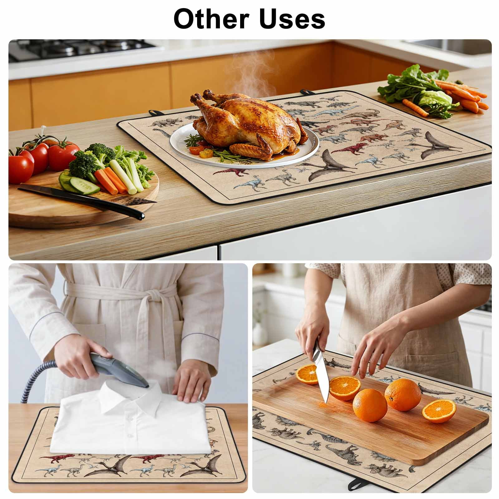 Retro Dinosaurs Stove Top Cover for Electric Stove, Heat-proof & Non Slip Glass Top Stove Cover Protector, Vintage Primitive Wild Animals Brown Kitchen Flat Cooktop Rubber Mat 24x21 Inches