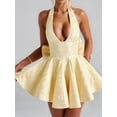 thumbnail image 4 of Women Deep V Sleeveless Halter Neck Bow-Knot Evening Cocktail Long Dress Yellow S, 4 of 7