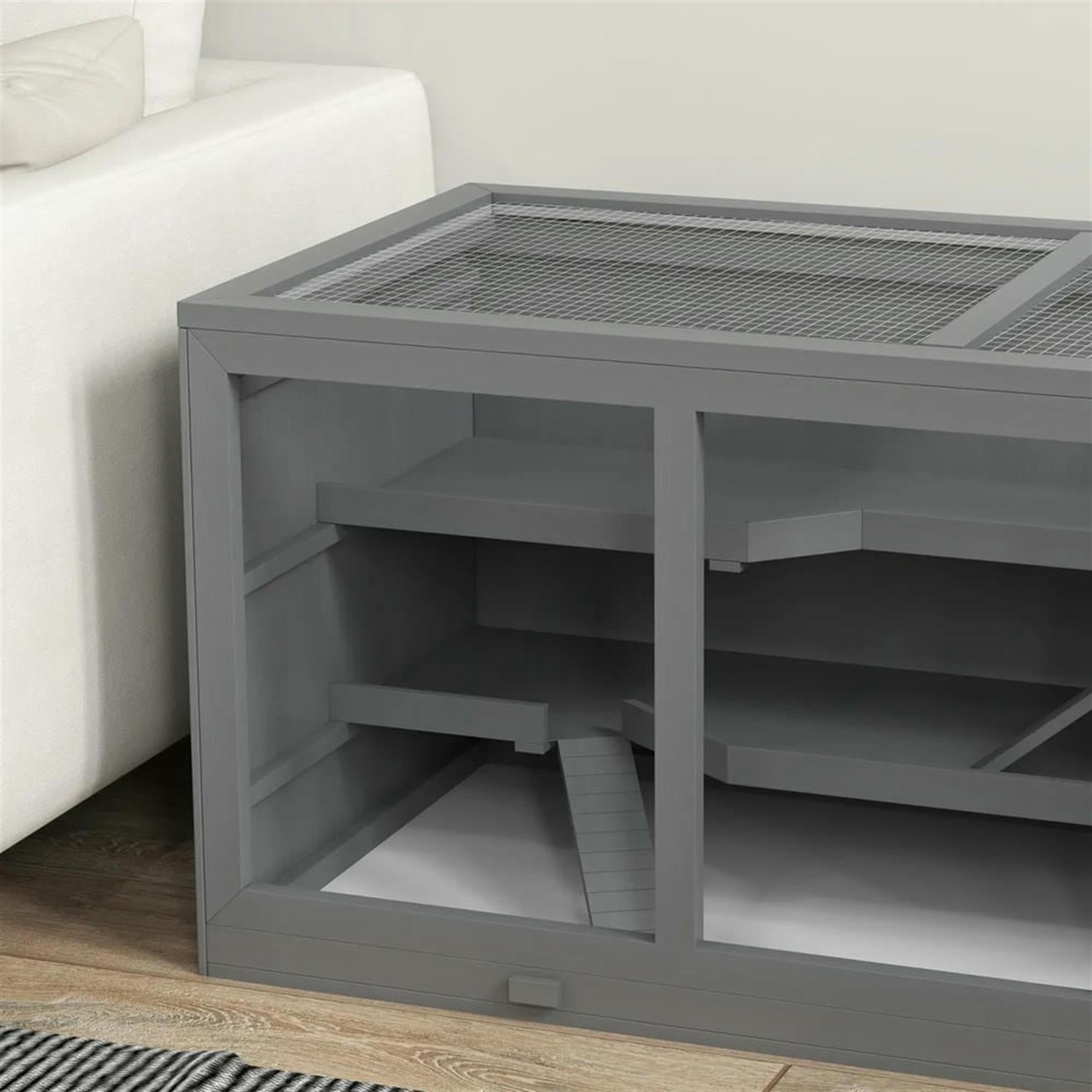 Kadyn 45" Wooden Hamster Cage with Opening Roof, Hut, Ramps, Large Small Animal Habitats for Guinea Pig Cages, Gray