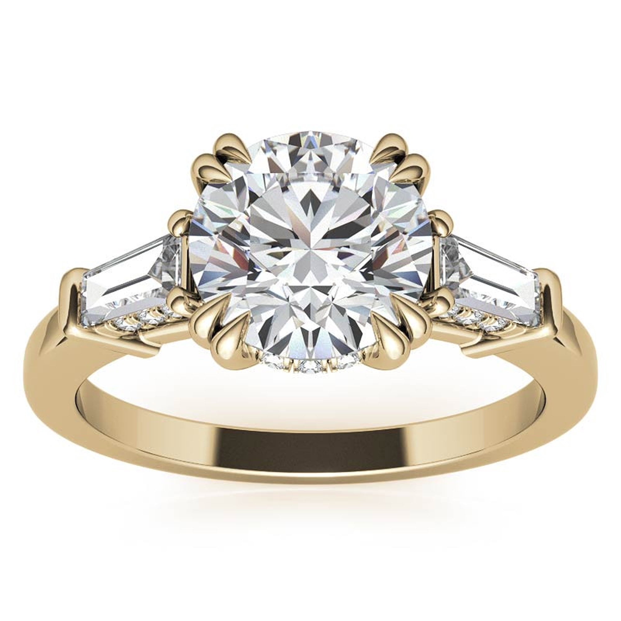 Auory Classic 3 Carat Round Cut Moissanite - Three Stone - Victorian Engagement Ring in 18K yellow Gold Plating over Sterling Silver Ring for Women