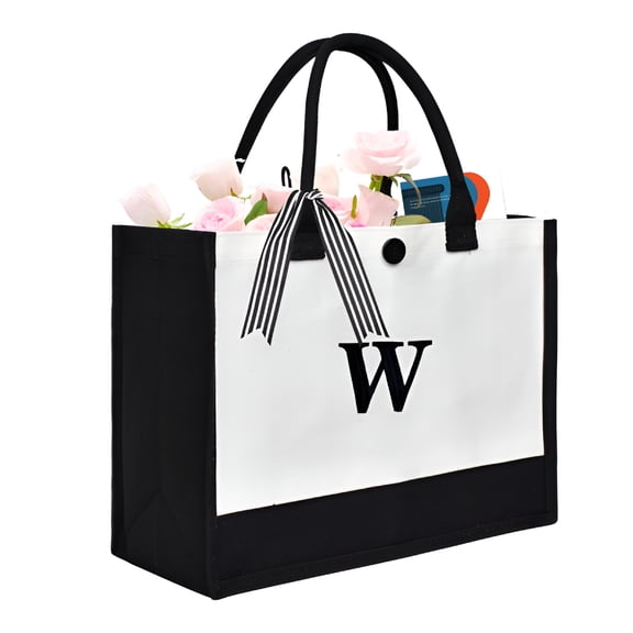 GASTROPOD Large Personalized Initial Canvas Gift Tote Bag,Monogram Embroidery Beach Bag, Suitable for Wedding, Birthday, Beach, Holiday, Is A Great Gift for Women, Mom, Teachers, Friends, Bridesmaids