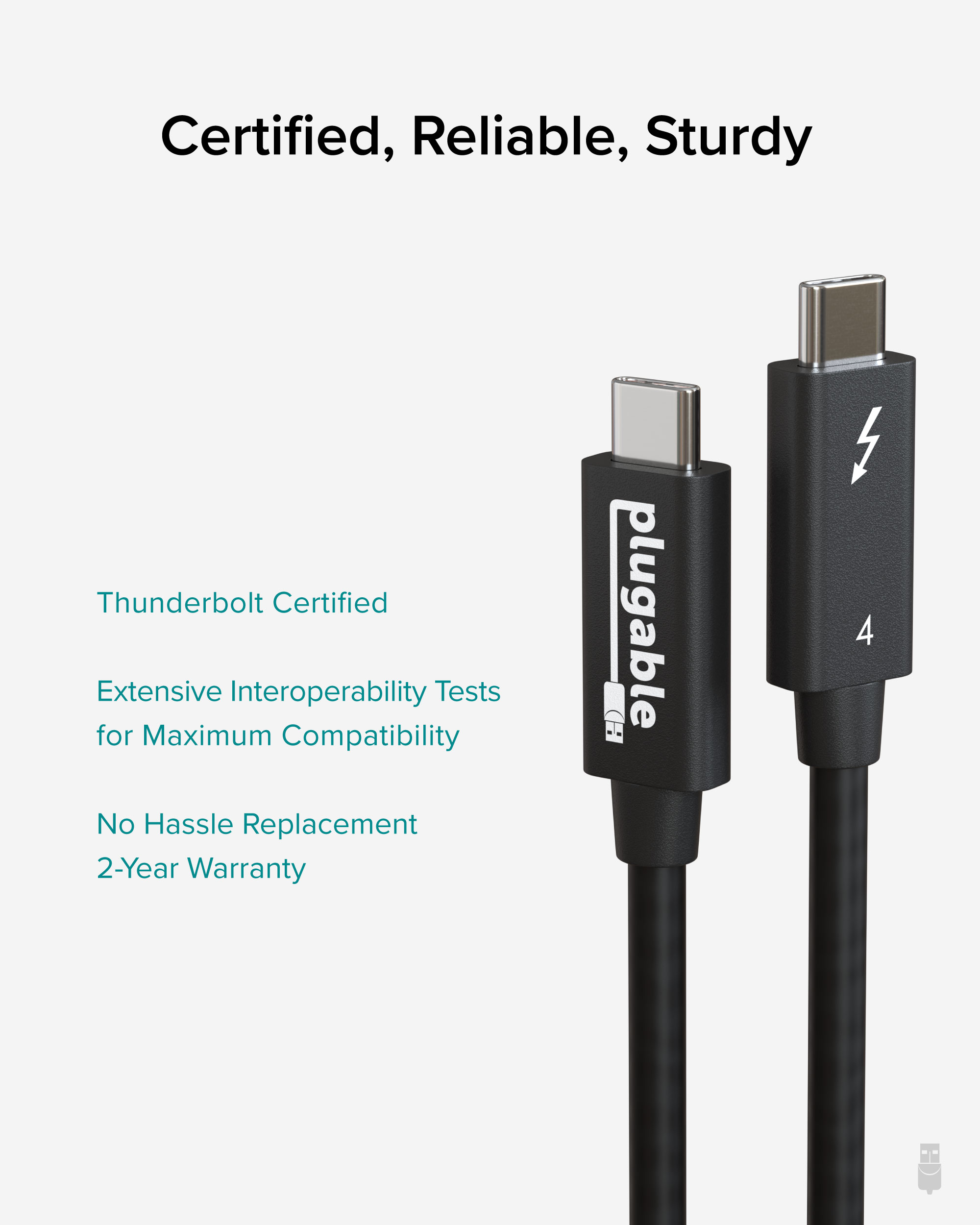 Plugable Thunderbolt 4 Cable [Thunderbolt Certified] 3.2ft USB4 Cable with 100W Charging, Single 8K or Dual 4K Displays, 40Gbps Data Transfer, Compatible with Thunderbolt 4, USB4, Thunderbolt 3, USB-C - image 2 of 7