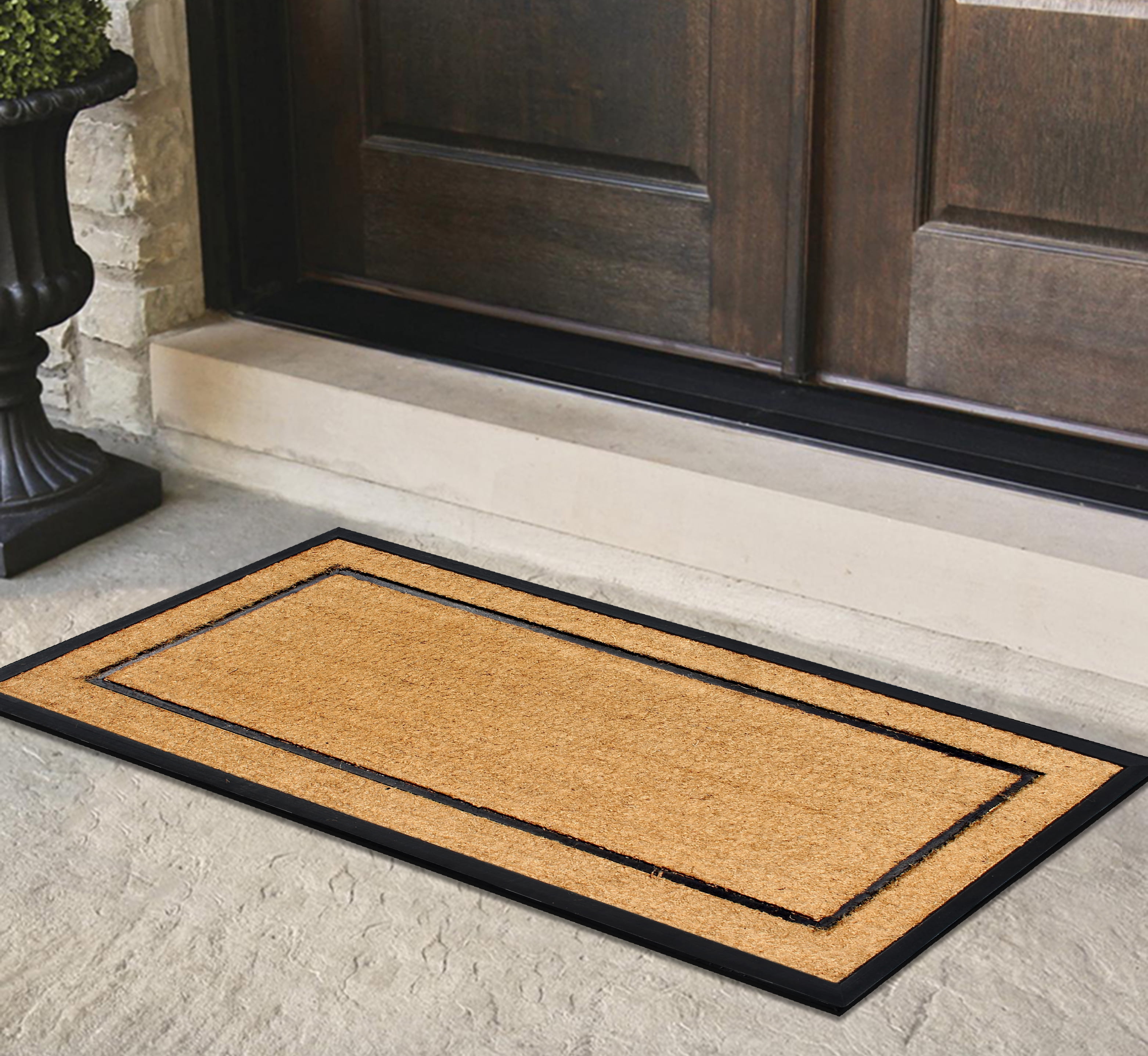 A1HC Natural Coir & Rubber Large Door Mat 30"x60" - Thick Durable Doormat for Entrance Heavy Duty, Thin Profile Front Door Mat, Picture Frame Black
