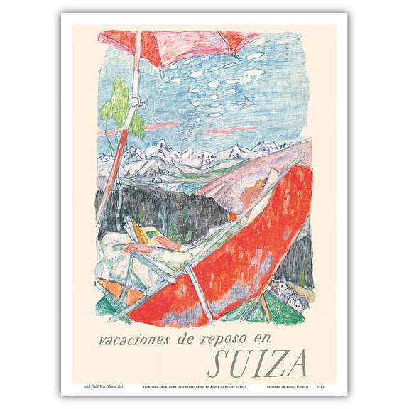 Relaxing Holidays in Switzerland - Swiss Alps Mountains - Vintage Travel Poster by Alois Carigiet c.1953 - Master Art Print (Unframed) 9in x 12in