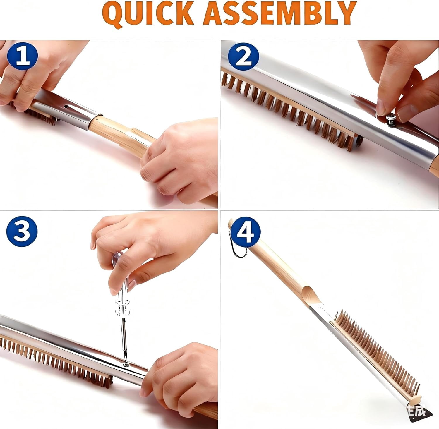 RVKXHD 26” Pizza Oven Brush with Scraper - Heat Resistant Brass Bristles, Extra Long Handle - Compatible with Ooni Ovens, Outdoor Ovens, BBQ Tools, Baking Stones and Griddles- Includes Spare Head