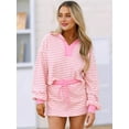 thumbnail image 4 of Womens Striped 2 Piece Outfits Casual Sweatshirt Skirt Set Long Sleeve Matching Lounge Sets Pink S, 4 of 9