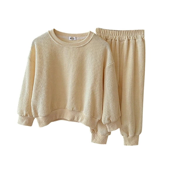 lnmuld Two Piece Outfits Stylish Toddler Outfit Set Cozy Long Sleeve Shirt and Comfy Sweatpants for Girls and Boys Solid Color Size:5-6 Years