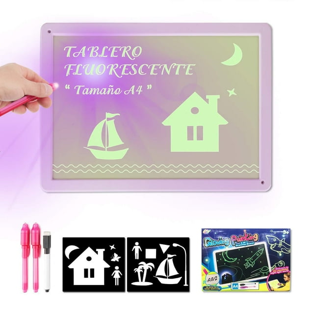 C Glow In The Dark Drawing Board For Kids With 2 Uv Pens And 6 Stencils Creative Art Toy For Night Time Play Educational Doodle Board Size A4