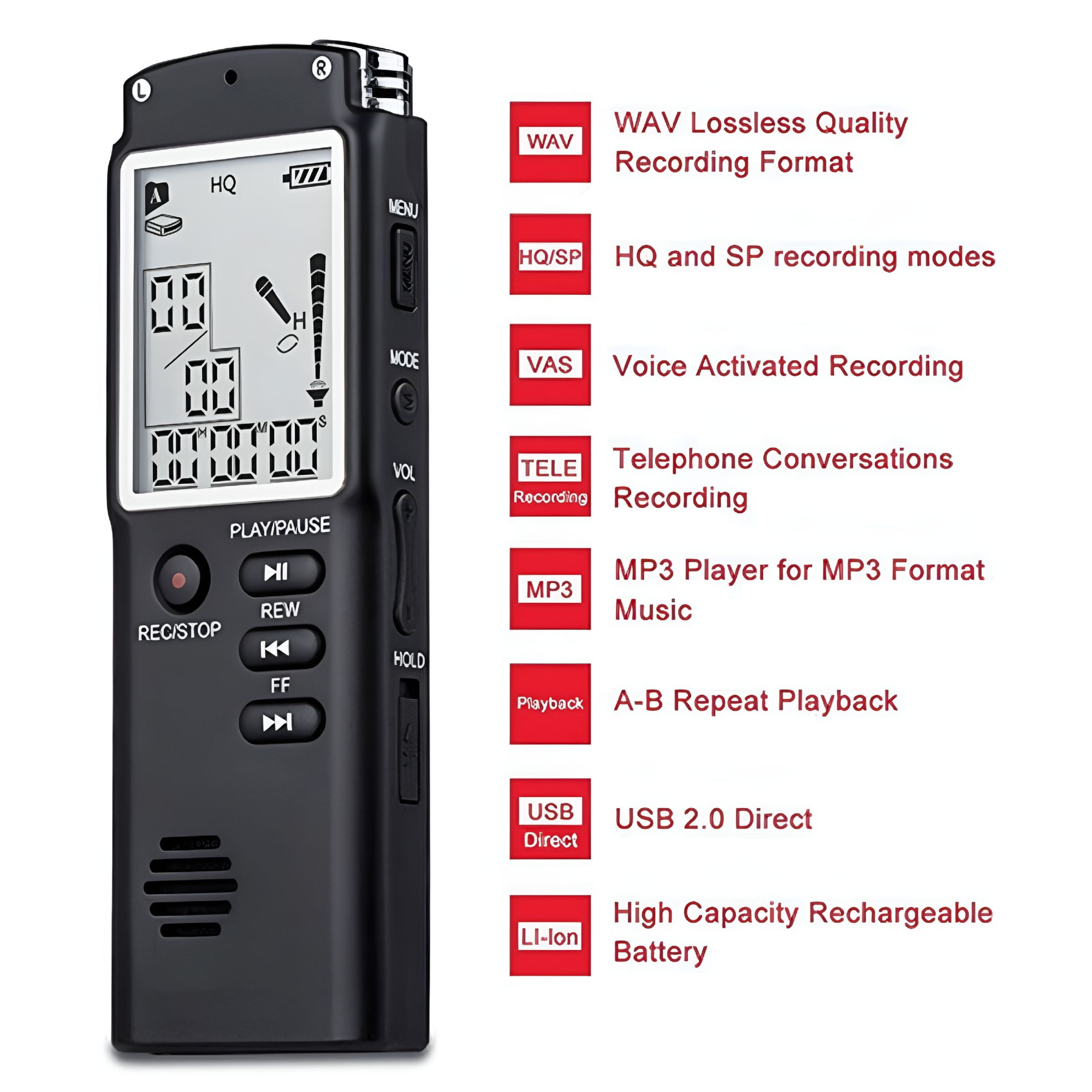 GJX 16Gb Digital Voice Activated Recorder for Lectures,12 Hours Sound Audio Recorder Spy Dictaphone Recording Device with Playback,Microphone,Earphone,Phone Cable,Etc