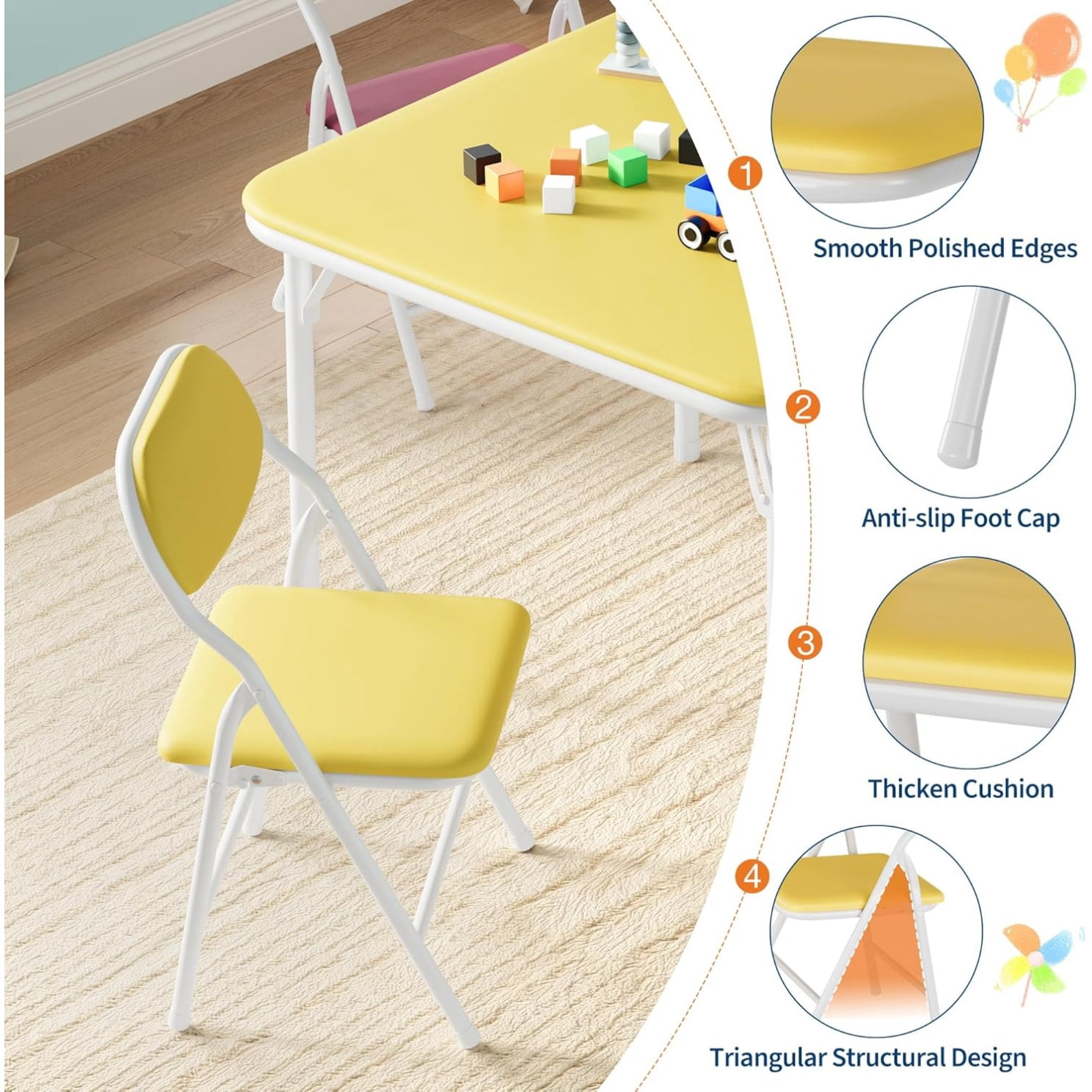 3/5 Piece Kids Folding Table and Chairs Set, Toddlers Boys Girls Games Table and Chairs Set, Activity Table and Chairs Set for Dining Room,Daycare,Classrooms