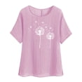 thumbnail image 3 of QATAINLAV T-Shirts en Coton et Lin à Manches Courtes pour Femmes, Coupe Ample Décontractée, Col Rond Confortable, Mode Pissenlit, Hauts d'Été, Chemise de Vacances, Soldes Limitées du Jour, Rose L, 3 of 7