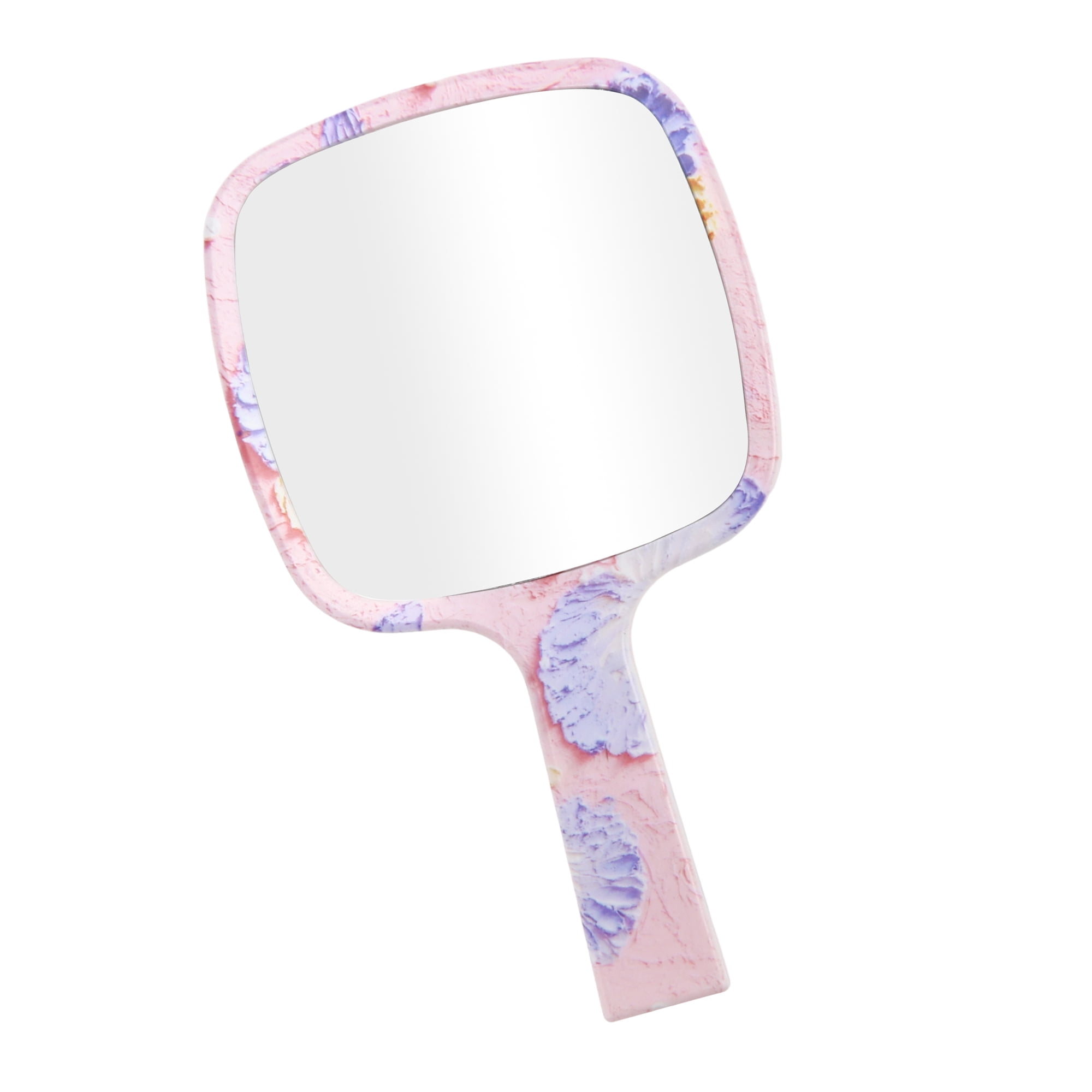 Unique Bargains 1 Pc Portable Square Handheld Mirror for Business Travel Purple Pink