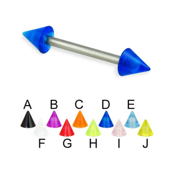 UV Cone Titanium Straight Barbell, 14 Ga,1/4" (6Mm) Long,Light Green - H