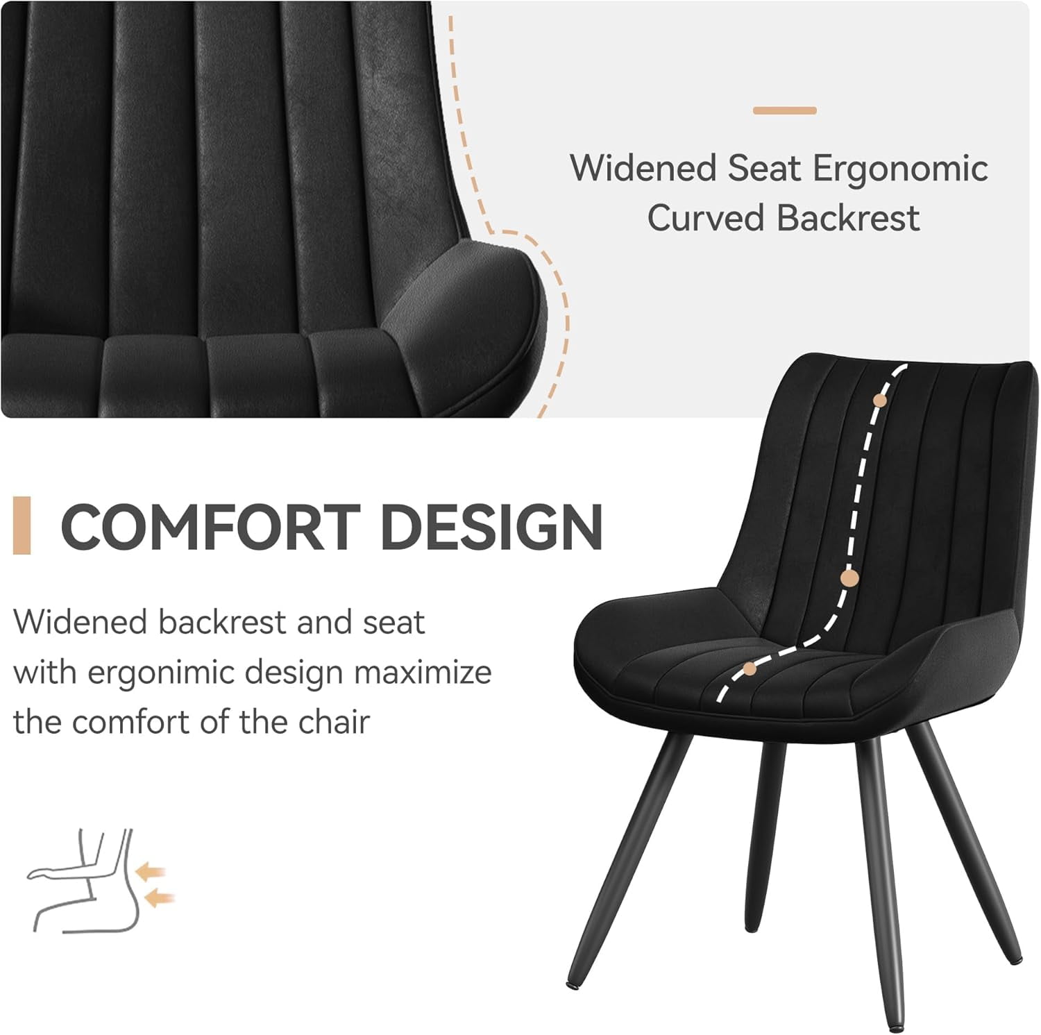 Hawsaiy Modern Dining Chairs Set of 6, Cat Scratch-Resistant Faux Leather Upholstered Kitchen Side Chairs with Thick Cushions & Metal Legs, Black