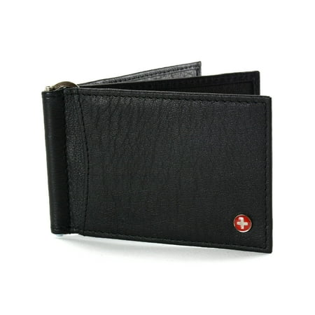 Black Money Clip - Alpine Swiss RFID Blocking Men's Money Clip Deluxe Spring Loaded Leather Wallet Black One Size