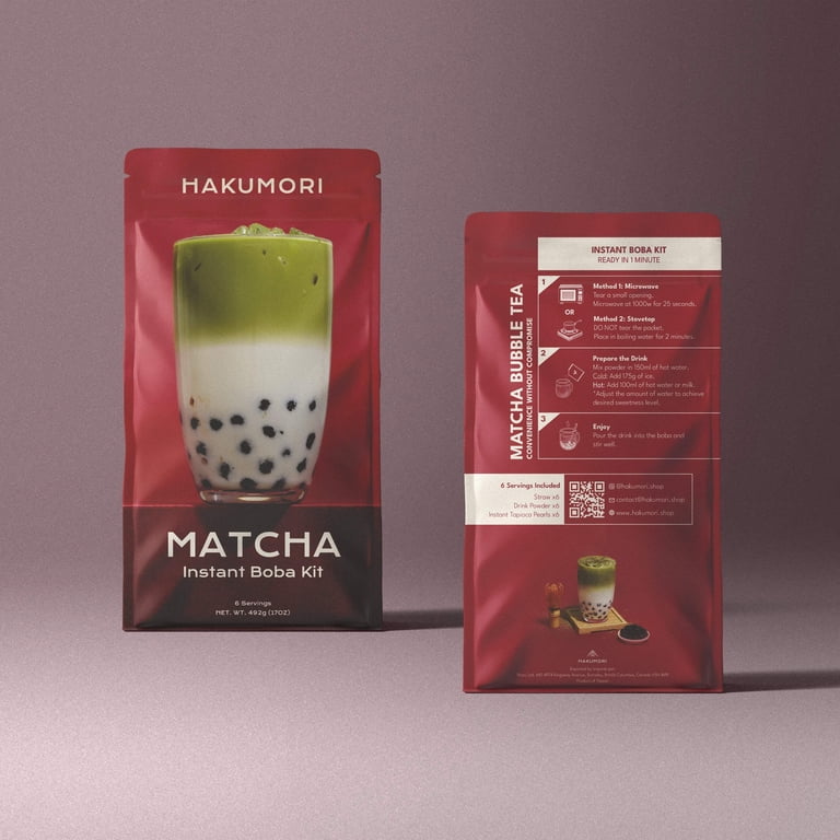 Hakumori Instant Boba Milk Tea Kit, Matcha Bubble Tea, Makes 72