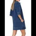 thumbnail image 3 of Minivestido Vaquero Informal de Verano para Mujer, con Cuello en V y Bolsillos, Azul Oscuro, Talla XL, 3 of 6