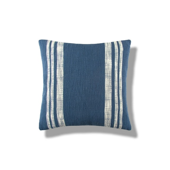 Morgan Striped Blue Cotton Decor Throw Pillow, 18" x 18"